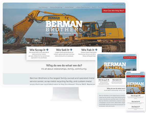 BermanBros.com mocked up on different device screens